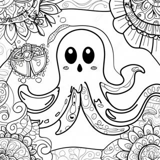 Spooky Halloween Zentangle Ghost Coloring Page | Halloween Zentangle coloring page