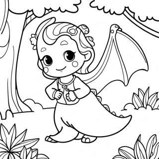 Dragon Girl in a Magical Forest Coloring Page | Dragon Girl coloring page