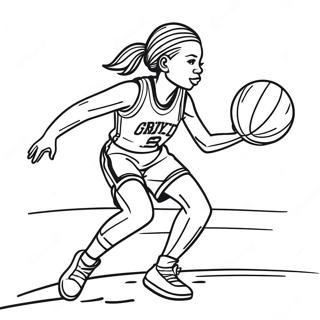 Mädchen Basketballspielerin dribbelt Ausmalbild | Mädchen Basketballspieler Ausmalbild