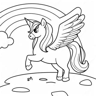 Magical Pegacorn in a Rainbow Landscape Coloring Page | Pegacorn coloring page