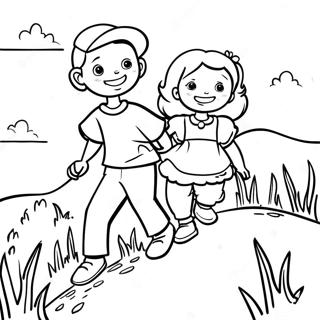 Jack and Jill Climbing the Hill Coloring Page | Jack and Jill coloring page