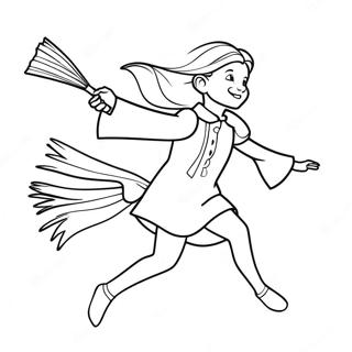 Ginny Weasley Flying on a Broom Coloring Page | Ginny Weasley coloring page