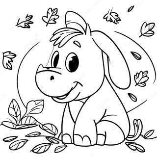 Eeyore with Colorful Leaves Coloring Page | Winnie the Pooh Fall coloring page