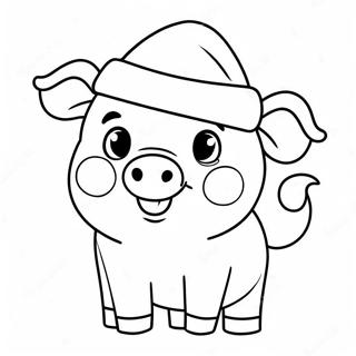 Cute Christmas Pig with Santa Hat Coloring Page | Christmas Pig coloring page