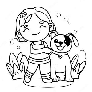Girl with Happy Dog Coloring Page | Girl with Dog coloring page