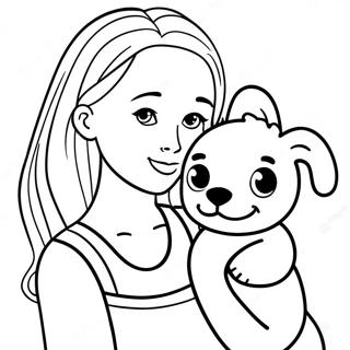 Girl with Cute Puppy Coloring Page | Girl with Dog coloring page