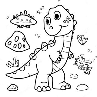 Dino Dana with Colorful Dinosaurs Coloring Page | Dino Dana coloring page