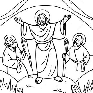 Joyful Resurrection Scene Coloring Page | Resurrection coloring page