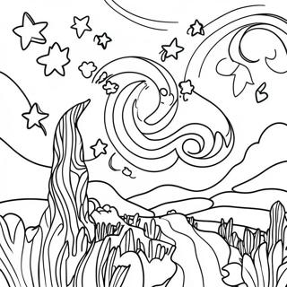 Starry Night Sky Coloring Page | Starry Night coloring page