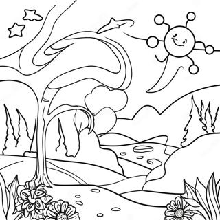 Colorful Starry Night Landscape Coloring Page | Starry Night coloring page