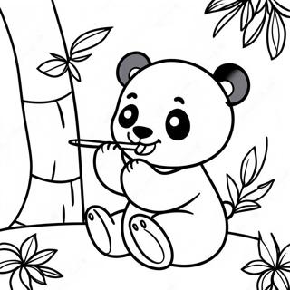 Cute Panda Eating Bamboo Coloring Page | Panda for Adults coloring page