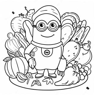 Minion Thanksgiving Feast Coloring Page | Minion Thanksgiving coloring page