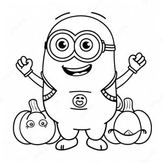 Happy Minion with Pumpkin Coloring Page | Minion Thanksgiving coloring page