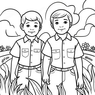 Colorful Two Sons in the Field Coloring Page | Parable of the Two Sons coloring page