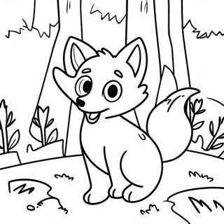 Playful Cartoon Fox in a Forest Coloring Page | Cartoon Fox coloring page