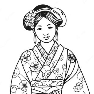 Japanisches Mädchen im traditionellen Kimono Ausmalbild | Japanisches Mädchen Ausmalbild