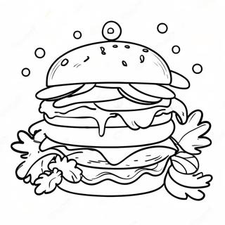 Cheesy Hamburger with Pickles Coloring Page | Hamburger coloring page