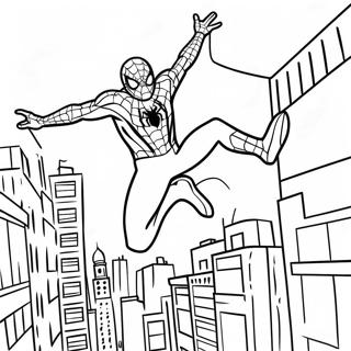 Spider Man Far From Home Swinging Through City Coloring Page | Spider Man Far From Home coloring page