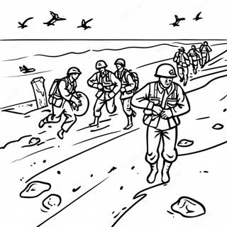 D-Day Soldiers Landing on Beach Coloring Page | WW2 D-Day coloring page