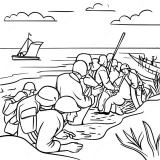D-Day Historical Scene Coloring Page | WW2 D-Day coloring page