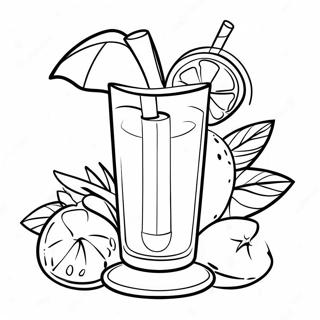 Tropical Cocktail with Fruit Garnish Coloring Page | Cocktail coloring page