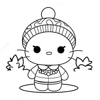 Hello Kitty in a Colorful Winter Outfit Coloring Page | Hello Kitty Ice Skating coloring page