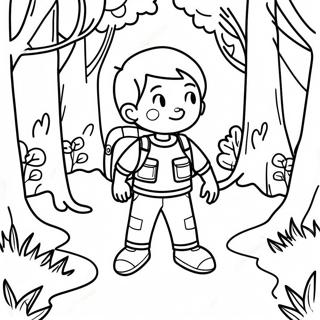 Adventurous Boy Exploring a Forest Coloring Page | A Boy coloring page