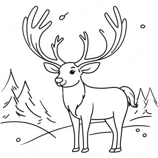 Elegant Reindeer in Snow Coloring Page | Reindeer for Adults coloring page