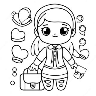 Niedliches Roblox Preppy Mädchen mit Accessoires Ausmalbild | Roblox schickes Mädchen Ausmalbild