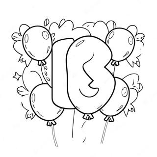Colorful Number 18 with Balloons Coloring Page | Number 18 coloring page