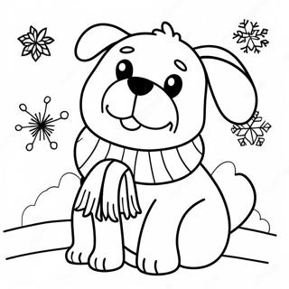 Cute Winter Dog with Scarf Coloring Page | Winter Dog coloring page