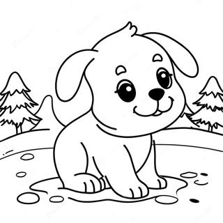 Playful Puppy in Snow Coloring Page | Winter Dog coloring page