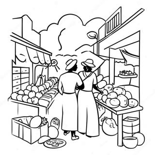 Colorful Haitian Market Scene Coloring Page | Haiti coloring page