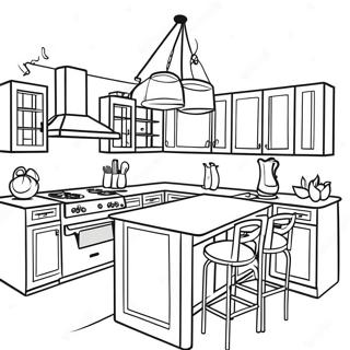 Chic Modern Kitchen Coloring Page | Modern Interior Design coloring page