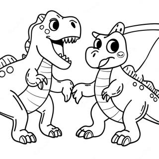 T-Rex and Triceratops Fighting Coloring Page | Dinosaurs Fighting coloring page
