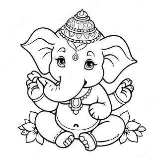 Cute Ganesha with Flowers Coloring Page | Ganesha coloring page