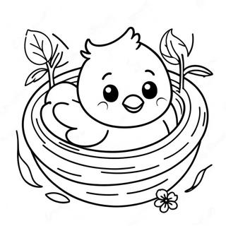 Happy Baby Chick in a Nest Coloring Page | Baby Chick coloring page