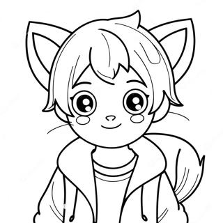 Adorable Anime Boy with Cat Ears Coloring Page | Cute Anime Boy coloring page