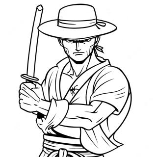Zoro with His Sword Coloring Page | Zoro coloring page