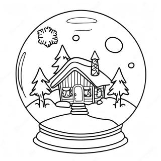 Snowglobe with a Cozy Cabin Coloring Page | Snowglobe coloring page