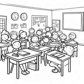 Farverig Klasseværelse Scene Malebog | Årets Begyndelse malebog