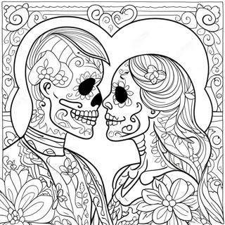 Couples Love Sugar Skull Coloring Page | Couples Love Sugar Skull coloring page