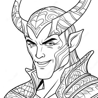 Sinister Loki with Mischievous Smile Coloring Page | Marvel Villains coloring page