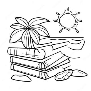 Colorful Beach Books Coloring Page | Summer Reading coloring page