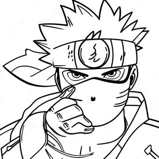 Kakashi with Sharingan in Battle Coloring Page | Sharingan Kakashi coloring page