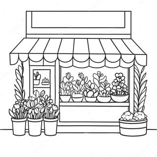 Colorful Flower Shop Scene Coloring Page | Flower Shop coloring page