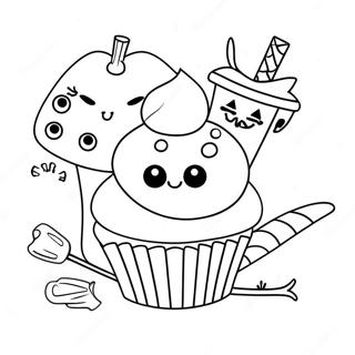 Halloween Cupcake with Spooky Toppings Coloring Page | Halloween Cupcake coloring page