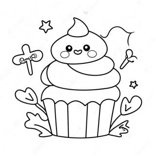 Cute Halloween Cupcake with Ghost Decoration Coloring Page | Halloween Cupcake coloring page