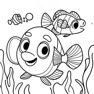 Nemo and Dory with a Cute Turtle Coloring Page | Turtle Finding Nemo coloring page