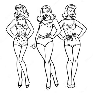 Retro Pin Up Modeller Målarbild | Pin Up för Vuxna målarbild